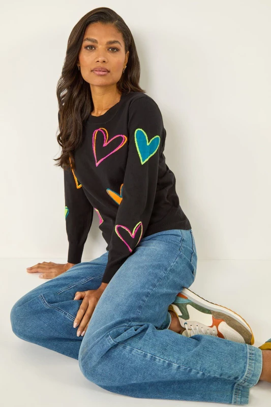Image of Roman Heart Print Knitted Jumper Black female