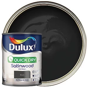 Image of Dulux Quick Dry Black Satinwood Mid Sheen Paint 750ml