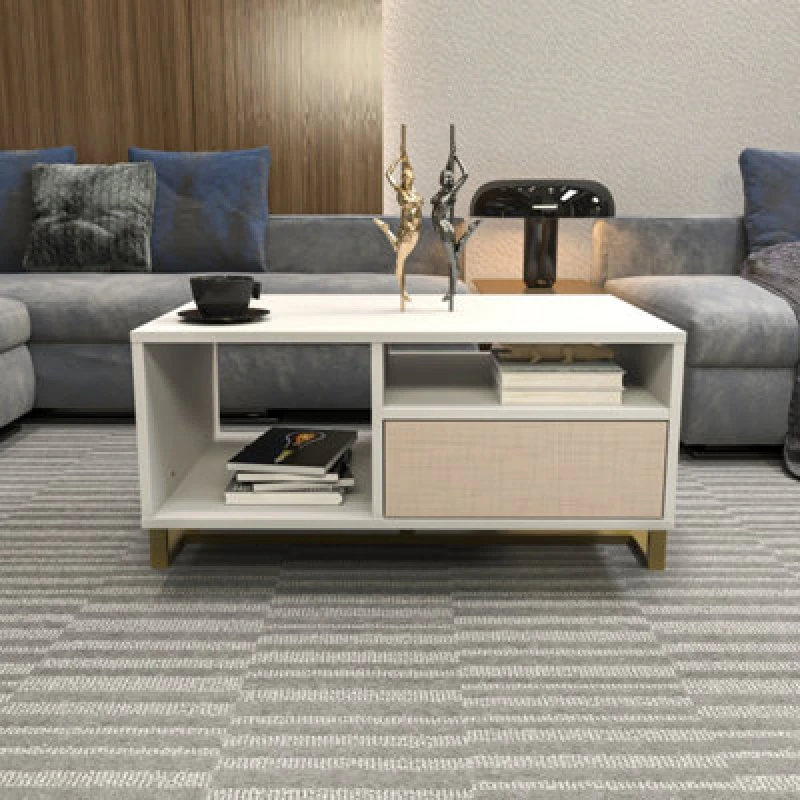 Image of Decorotika - Utopie Modern Coffee Table With Cabinet - White And Beige, Multi UTP35CT03