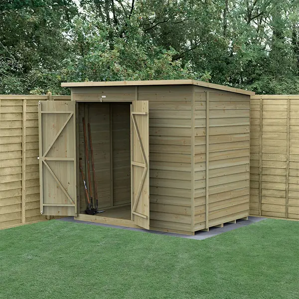 Image of 7' x 5' Forest 4Life 25yr Guarantee Overlap Pressure Treated Windowless Double Door Pent Wooden Shed (2.26m x 1.69m)