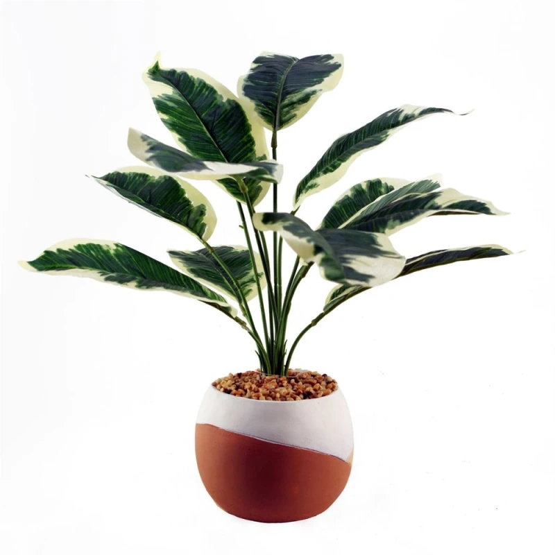 Image of Leaf 40cm Artificial Pothos Variegated Plant with Planter