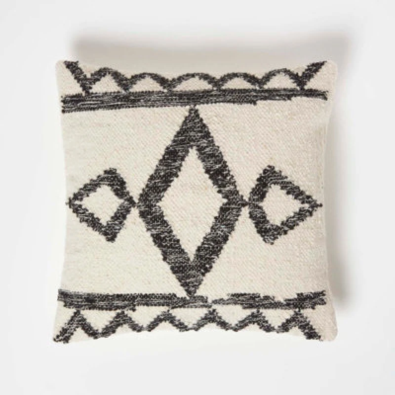Image of Homescapes Koba Handwoven Traditional Black & Cream Cushion Cream