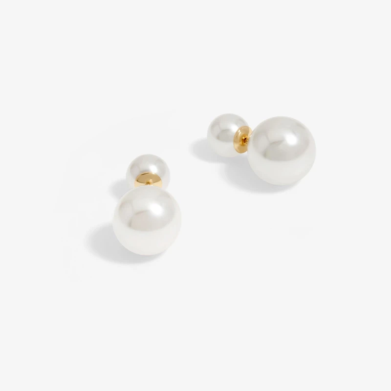 Image of Mood Gold Cream Pearl Front To Back Stud Earrings Gold female