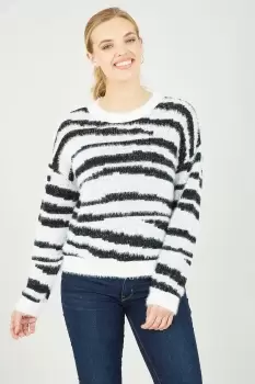 Image of Black And White Zebra Knitted Fluffy Jumper