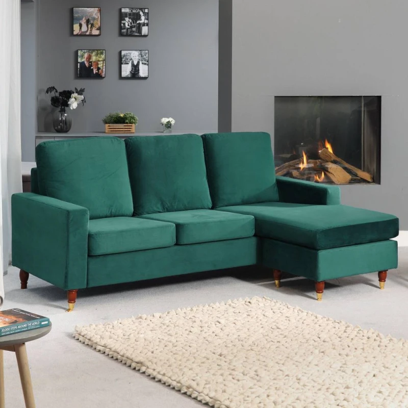 Image of Artemis Home Hendrick Velvet Reversible Corner Sofa in Green Green Unisex