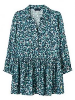 Image of Joules Girls Amelia Luxe Ditsy Woven Shirt Dress - Navy