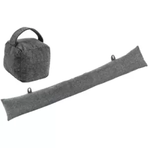 Image of Herringbone Door Stop & Draught Excluder Set - Grey - Nicola Spring