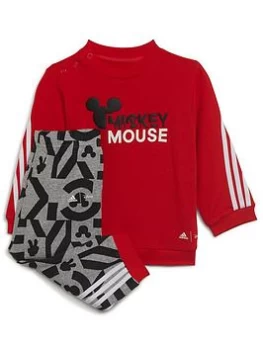 Image of adidas Unisex Mickey Mouse Crew & Pant Set - Black/Red/White, Black/Red/White, Size 9-12 Months, Women