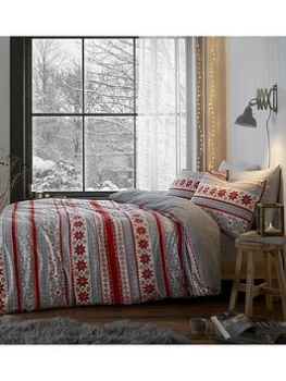 Image of Catherine Lansfield Catherine Lansfield So Soft Velvet Touch Fairisle Red Duvet Set - Sb