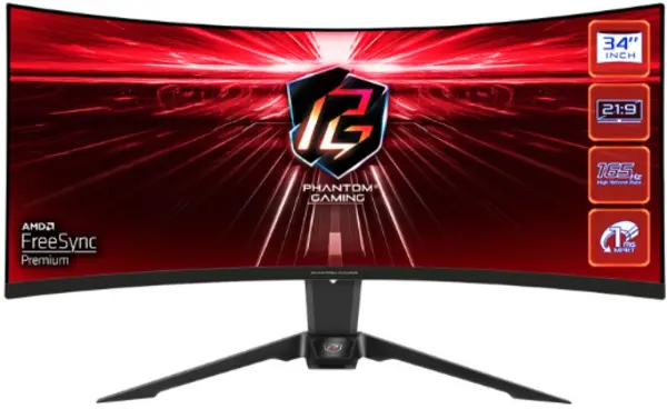Image of ASRock Phantom 34" PG34WQ15R2B UltraWide Quad HD Curved Gaming LED Monitor
