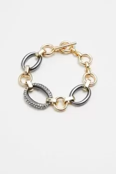 Image of Two Tone Crystal And Polished Link T Bar Bracelet