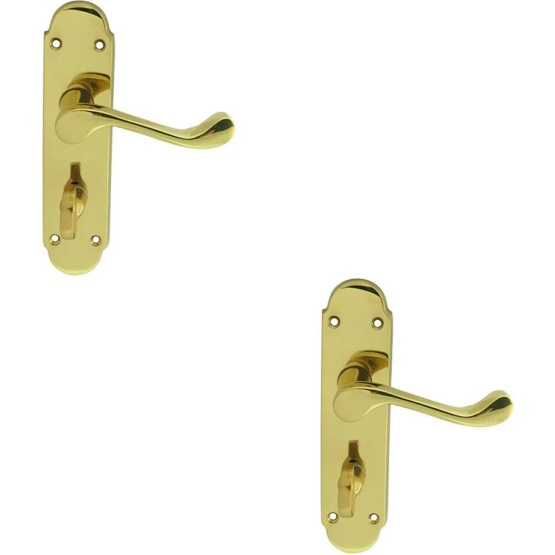 Image of Loops 2x PAIR Victorian Upturned Lever on Bathroom Backplate 170 x 42mm Polished Brass Metallics