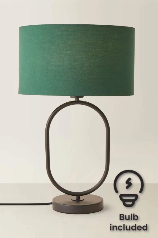 Image of ValueLights ValueLights Antonia Fabric Drum Lamp Shade Matte Black Oval Table Lamp with Bulb in Bottle Green Bottle Green One Size Unisex 505940606696