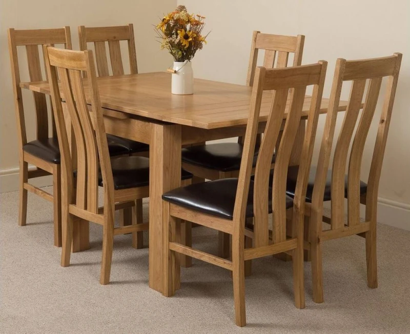 Image of Thats Furniture Richmond 90-150cm Square Oak Extending Dining Table & 6 Princeton Chairs in Brown Brown Unisex