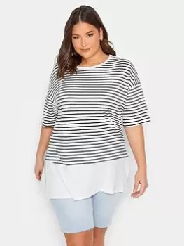Image of Yours Block Stripe Drop Sleeve Top, White, Size 20, Women