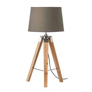 Image of Premier Housewares Tripod Table Lamp with Grey Shade & Light Wood Base