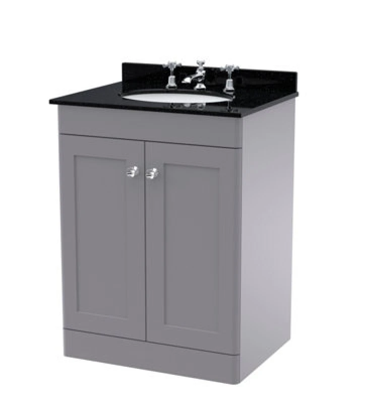 Image of nuie 600mm Floor Standing 2 Door Vanity & Marble Top 3TH - Satin Grey CLC225BR3