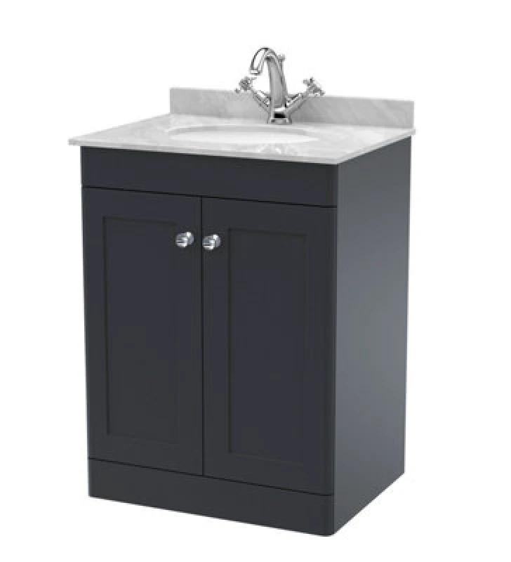 Image of nuie 600mm Floor Standing 2 Door Vanity & Marble Top 1TH - Soft Black CLC1425GR1