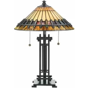 Image of Loops - 2 Bulb Table Lamp Tiffany Style Coloured Glass Vintage Bronze Base LED E27 60W