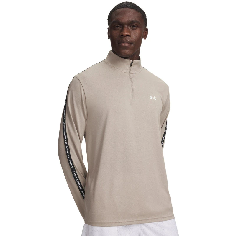 Image of Under Armour Tech Zip Long Sleeve Mens Taupe/Blck/Whit male S