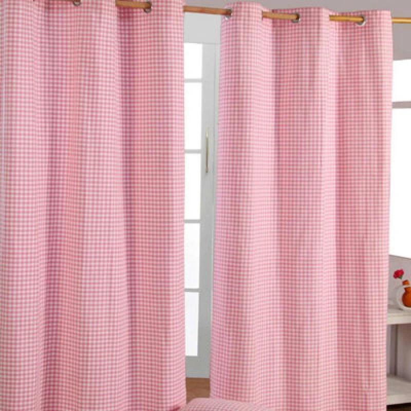Image of Homescapes Pink Cotton Gingham Eyelet Curtains 137 X 182 Cm