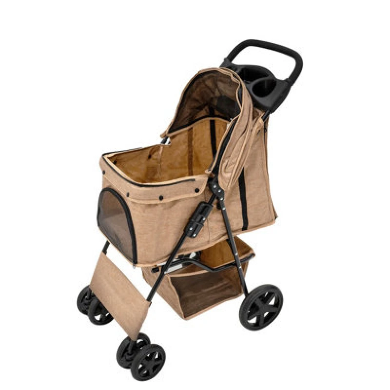 Image of Monstershop Pet Stroller with Rain Cover in Woven Beige Beige