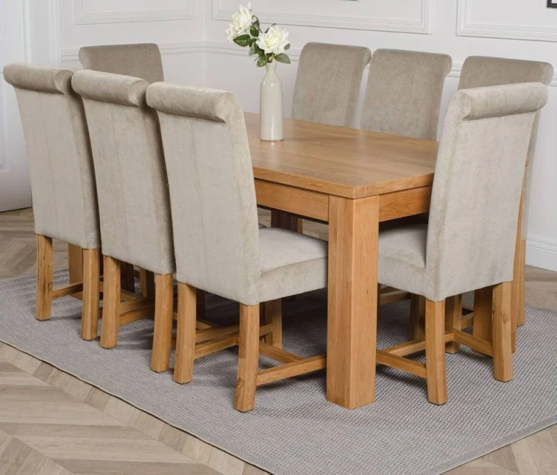 Image of Thats Furniture Dakot 182 x 92cm Oak Large Dining Table & 8 Washington Fabric Chairs in Grey Size: 182 x 92cm Grey Unisex 182 x 92 cm