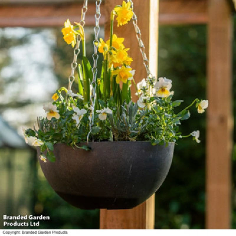 Image of Garden Gear Stone Effect 25Cm Hanging Basket Planter Outdoor Marble Charcoal X2