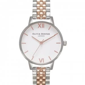 Image of Olivia Burton Olivia White Dial Silver & Rose Gold Bracelet Watch - RG / Slv Brac