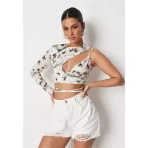 Image of Missguided Shoulder Cut Out Crop Top Tie Dye - Multi