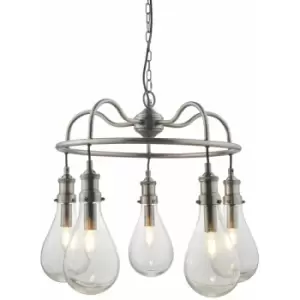 Image of Ceiling Pendant Light - Antique Nickel Plate & Clear Glass - 5 x 6W LED E14