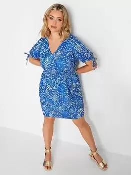 Image of Yours Tie Sleeve Tunic Dress Mixed Ditsy, Blue, Size 20, Women