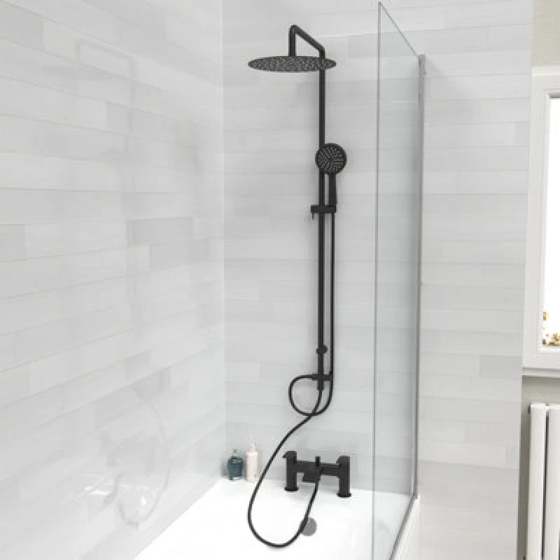 Image of Nes Home Round Shower Riser Rail Kit With Mixer Tap & Handset Matte Black