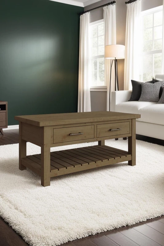 Image of FWStyle FWStyle Solid Pine 2 Drawer Storage Coffee Table in Brown Brown One Size Unisex 5056413124654