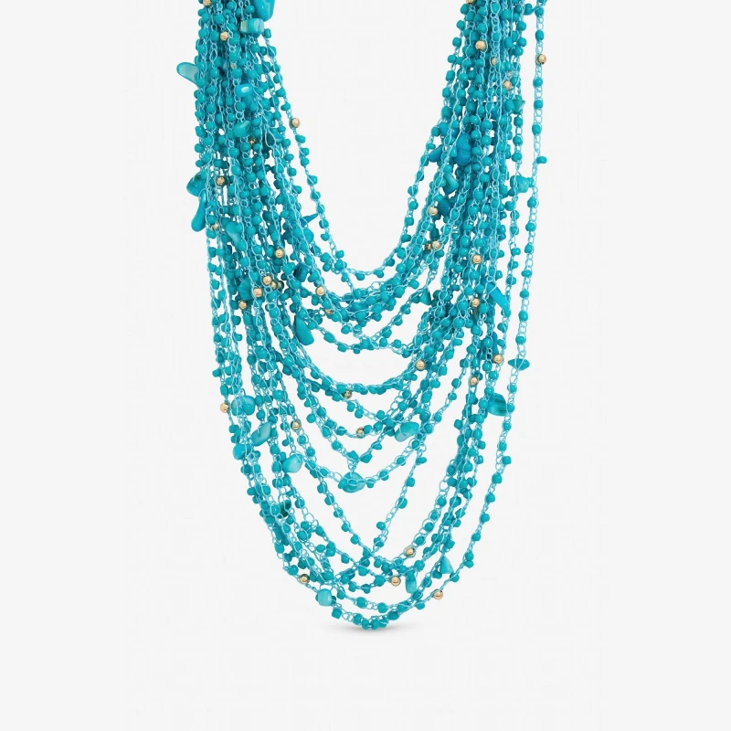 Image of Mood Turquoise Beaded Statement Mulrirow Necklace Gold female One Size