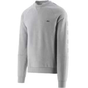 Image of Lacoste Silver Chine Grey Branded Bands Cotton Fleece Sweatshirt