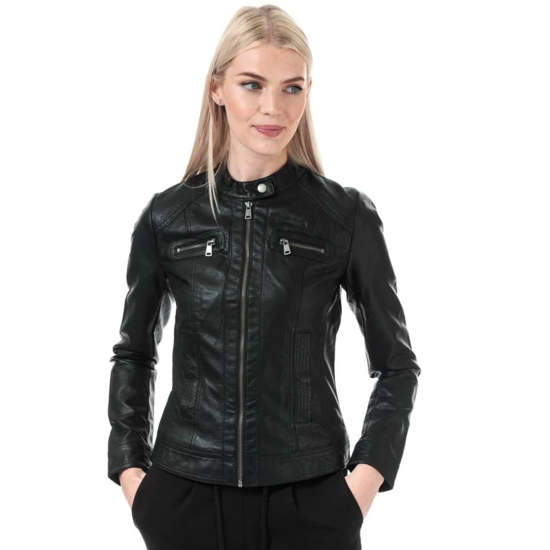 Image of Only Bandit Faux Leather Biker Jacket Black female 16