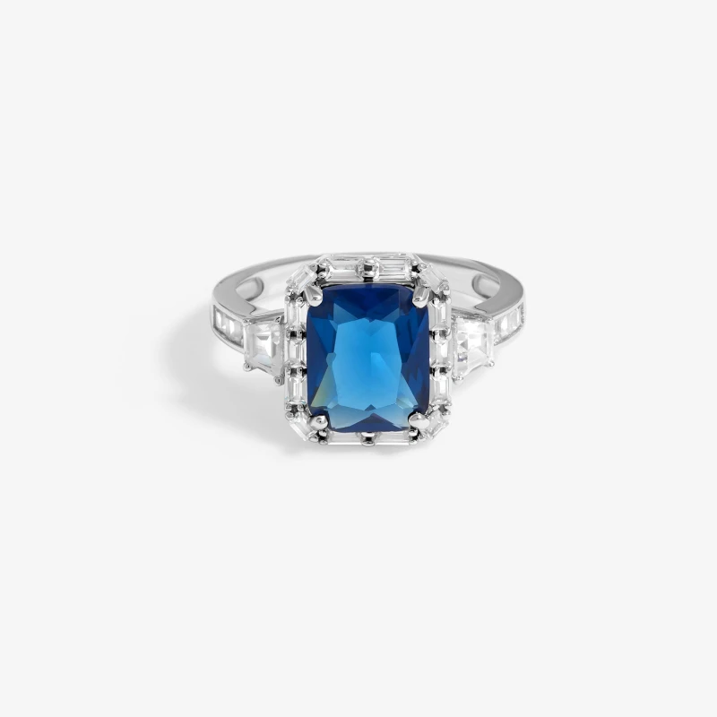 Image of Jon Richard Rhodium Plated Cubic Zirconia Statement Sapphire Cocktail Ring Silver