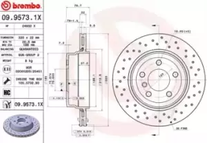 Image of BREMBO Brake disc BMW 09.9573.1X 34213332217 Brake rotor,Brake discs,Brake rotors