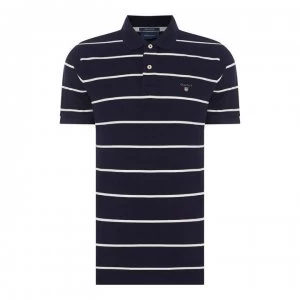 Image of Gant Stripe Short Sleeve Polo Shirt - Blue 433