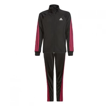 Image of adidas Team Polyester Regular 3-Stripes Tracksuit Kids - Black / Team Real Magenta
