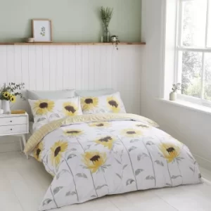 Image of Catherine Lansfield Painted Sunflowers Duvet Cover and Pillowcase Set Yellow