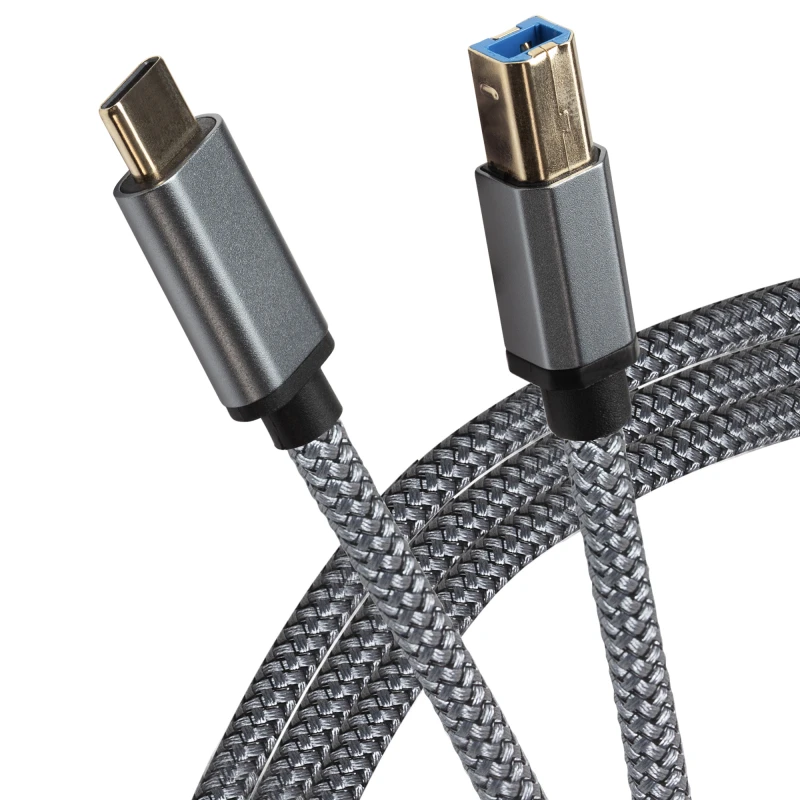 Image of Maplin USB-C to USB-B Male Cable Braided 2m