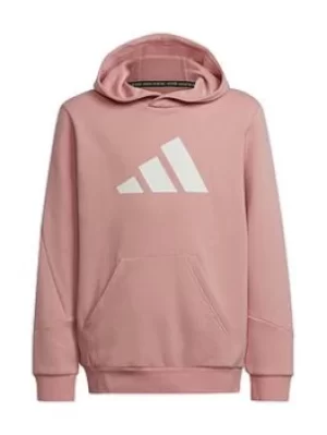 Image of Boys, Adidas Older Kids Unisex 3bar Overhead Hood, Pink/White, Size 13-14 Years