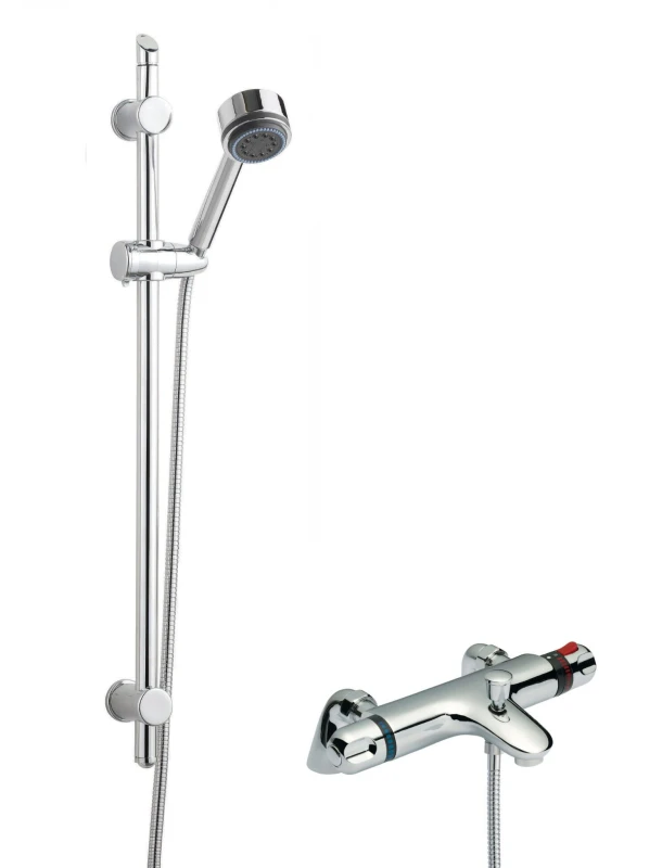 Image of Balterley Thermostatic Bath Shower Mixer Tap Multi Function Handset Slide Rail Silver