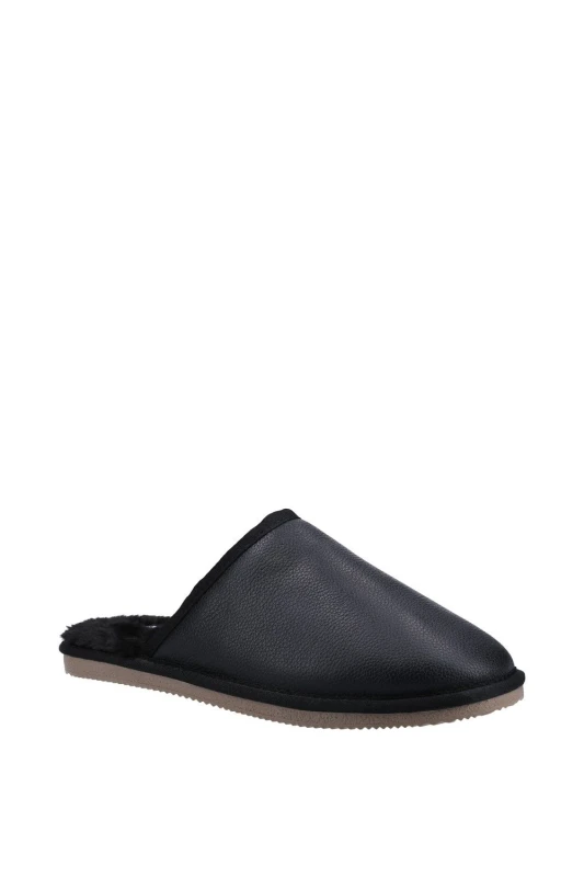 Image of Hush Puppies Hush Puppies Men 'Coady' Leather Slipper in Black Size: 12 Black 12 Male 5038600870254