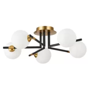 Image of Contemporary Multi Arm Semi Flush Ceiling 5 Light Matt Black, Glass