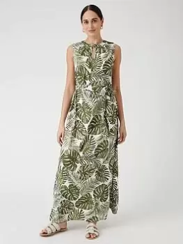 Image of Wallis Leaf Print Sleeveless Maxi Dress - Green, Size 10, Women