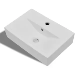 Image of Ceramic Bathroom Sink Basin Faucet/Overflow Hole White Rectangular Vidaxl White