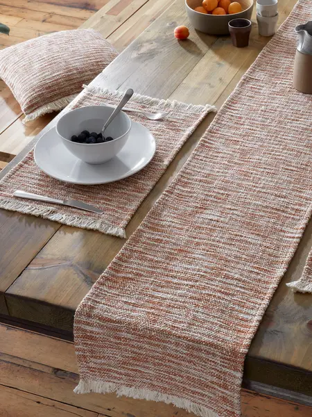 Image of Pineapple Elephant 'Textured Frayed Edge' Table Runner Terracotta